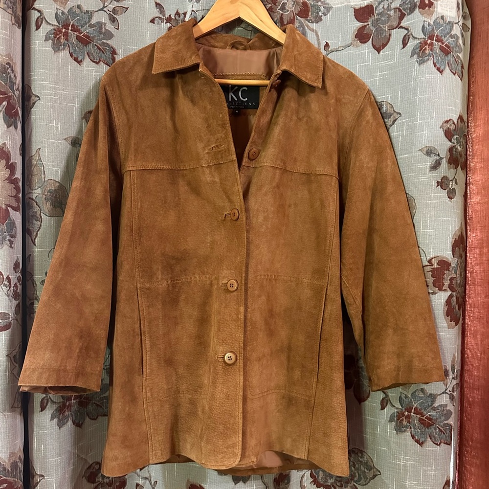 Tan Suede Blazer with Classic Collar